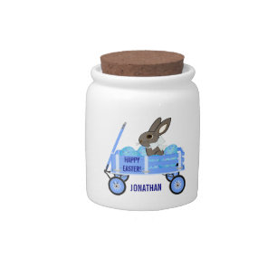 Blue Wagon with Bunny & Eggs Easter Candy Jar
