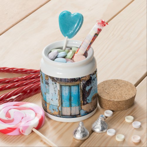 Blue wall and door candy jar