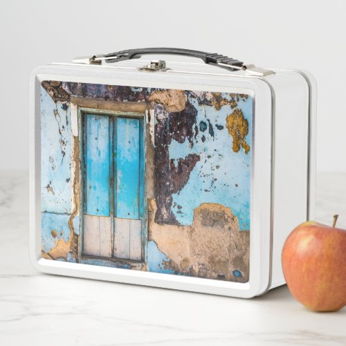 Blue wall and door metal lunch box