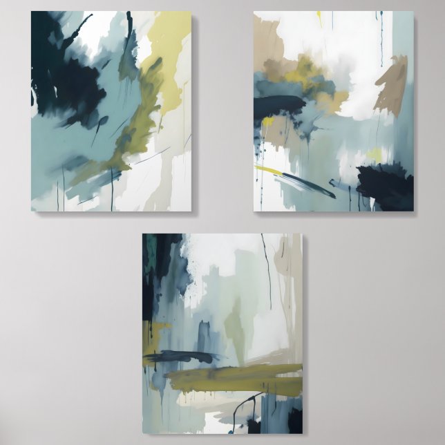 Blue Wall Art Set of 3 Abstract Art Acrylic Photo Tile (Front Set)