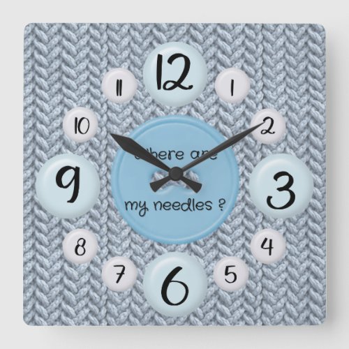 Blue wall clock for knitting lovers