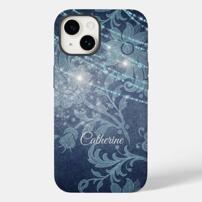 Blue Wallpaper Floral String LIghts Pattern Case-Mate iPhone Case (Back)
