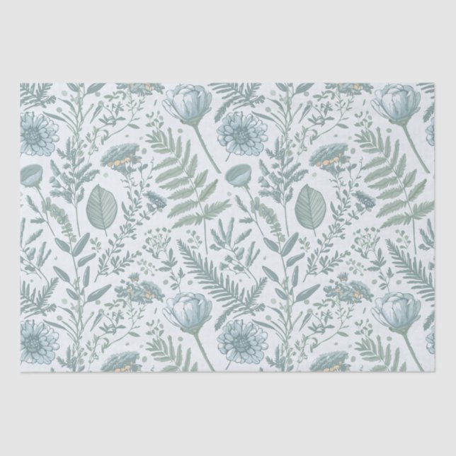 Blue Wallpaper Floral Tissue Paper (Front)