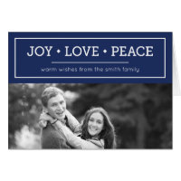 Blue Warm Wishes Joy Love Peace Holiday Photo Card