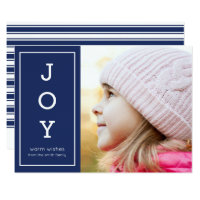 Blue Warm Wishes Modern Joy Holiday Photo Card