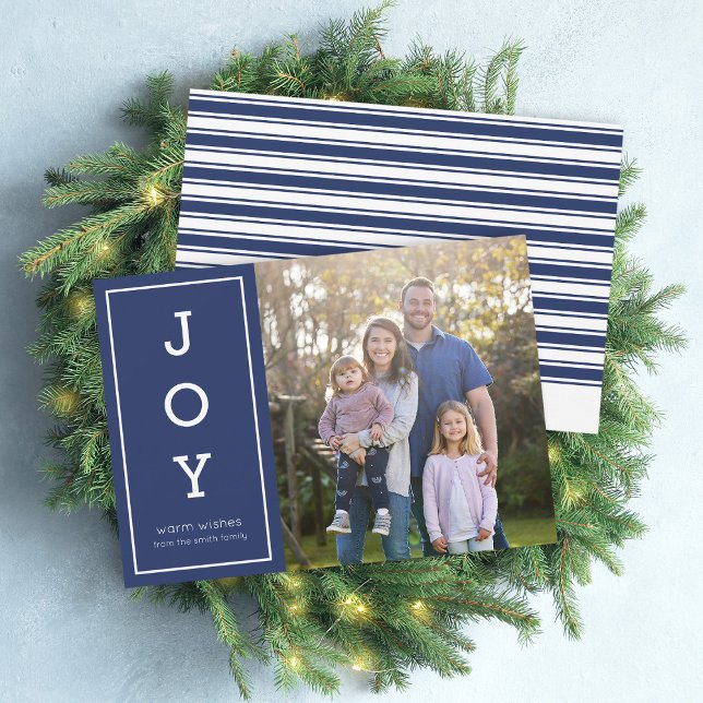 Blue Warm Wishes Modern Joy Holiday Photo Card (Creator Uploaded)