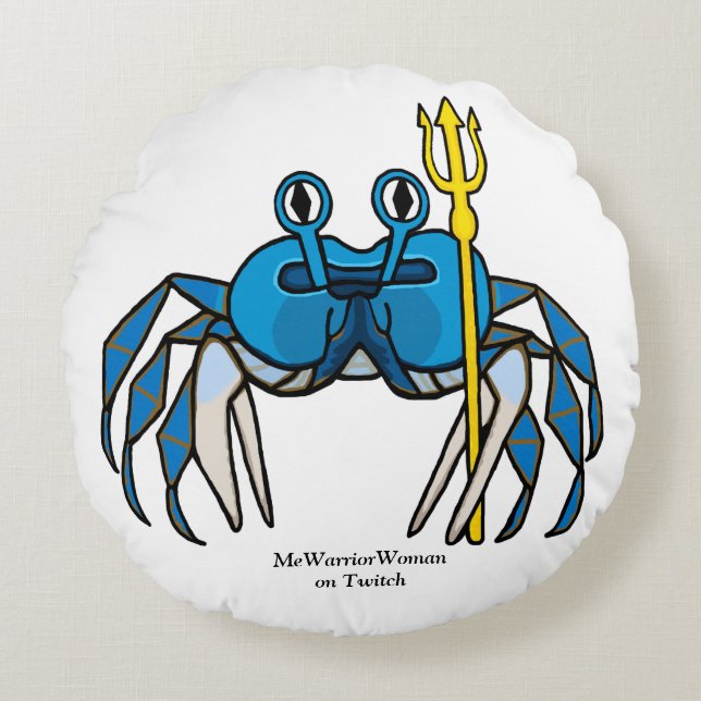Blue Warrior Crab, WarriorWoman on Twitch Round Pillow (Front)