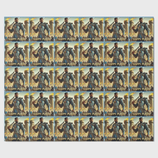 Blue Warrior Purim Wrapping Paper 2 (Seam)