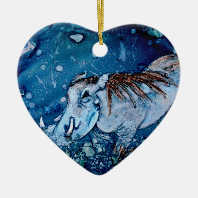 Blue Warthog Ceramic Ornament (Front)