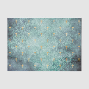 Blue Wash with Gold Mushrooms Decoupage Paper