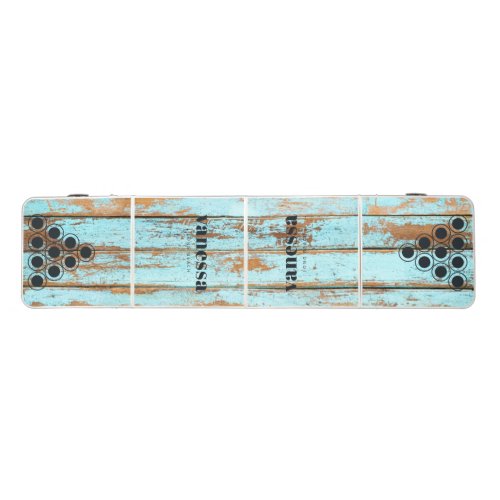 Blue Wash Wood Minimal Modern Classic Name Beer Pong Table