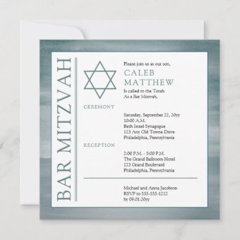 Blue Washed Watercolor Bar Mitzvah Invitation | Zazzle