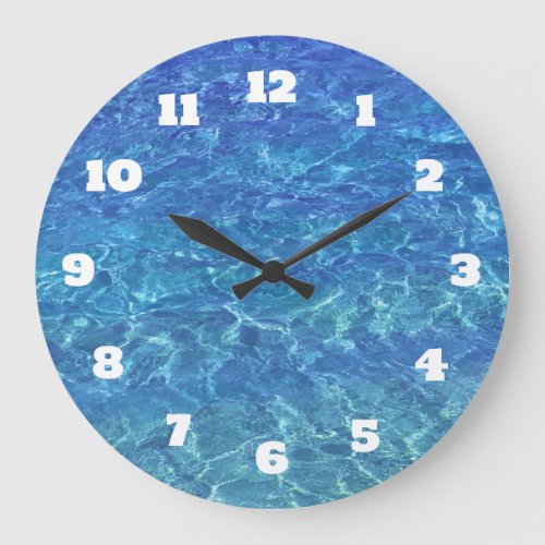 Blue Water Abstract Beach Coastal Nautical Decor Large Clock