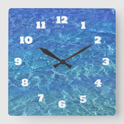 Blue Water Abstract Beach Coastal Nautical Decor Square Wall Clock