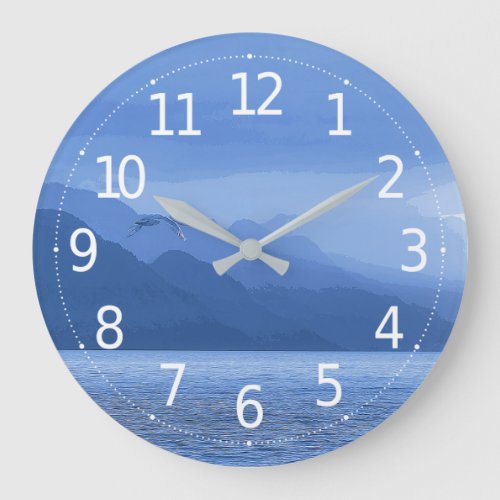 Blue Water and Mountains Acrylic Art  Large Clock