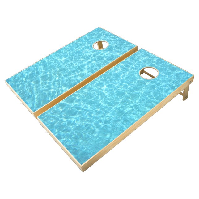 Blue Water Aqua Nature Sea Elegant Modern Template Cornhole Set (Angled)