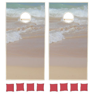 Blue Water Aqua Sea Waves Template Natural Wood Cornhole Set