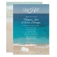 Blue Water Beach Ceremony Wedding Monogram Invites