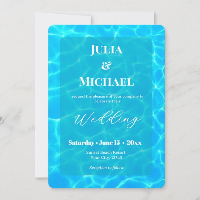 Blue Water Beach & Destination Wedding Ocean Theme Invitation (Front)