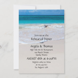 Blue Water Beach Sand Rehearsal Dinner Invitations