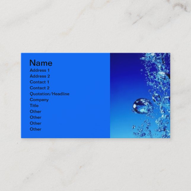 BLUE WATER BUBBLES WATER FRESH CLEAR DIGITAL REALI BUSINESS CARD (Front)