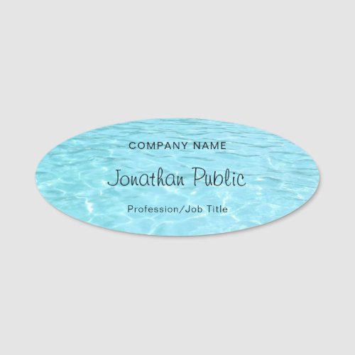 Blue Water Calligraphed Script Modern Template Name Tag
