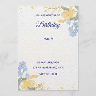 Blue Water Color Birthday Party Poster Invitation