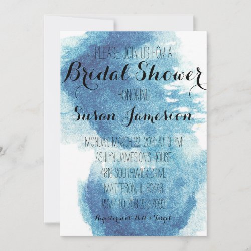 blue Water Color Bridal Shower Invitation