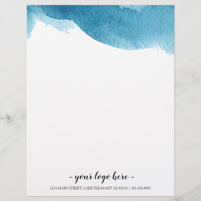 Blue Water Color Ombre Business Letterhead (Front)