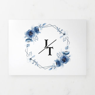 BLUE WATER COLOUR TRIFOLD WEDDING INVITATION
