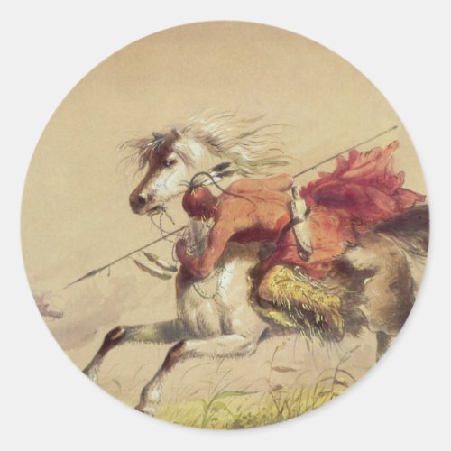 Blue Water Creek Battle By Alfred Jacob Miller Classic Round Sticker