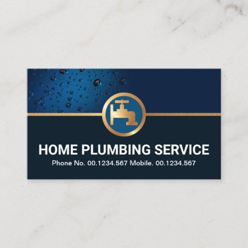 Blue Water Drop Copper Faucet Plumbing Contractor Business Card