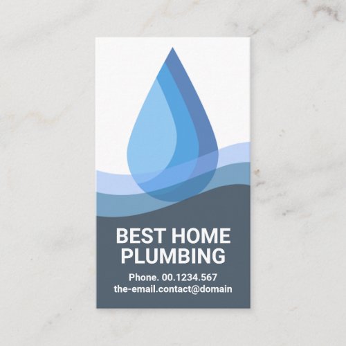 Blue Water Drop Flooded Water Layers Plumbing Business Card