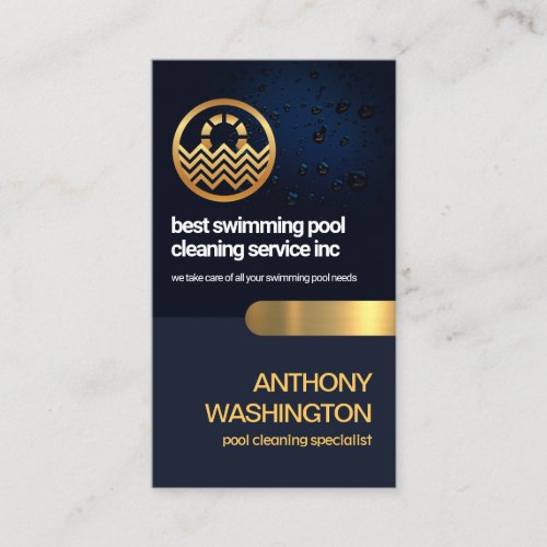 Blue Water Drop Layer Gold Tab Swimming Pool Business Card