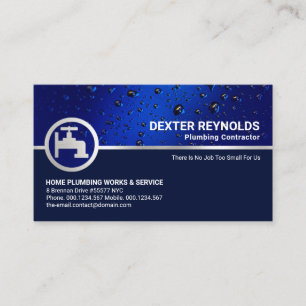 Blue Water Drop Silver Faucet Plumbing Contractor Business Card