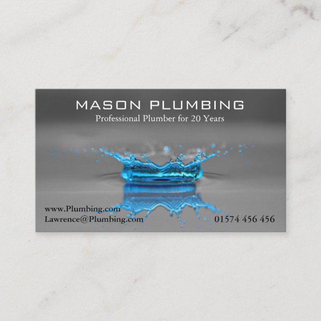 Blue Water Drop Splash - Plumber - Business Card (Front)