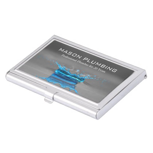 Blue Water Drop Splash _ Plumbing Business Card Case