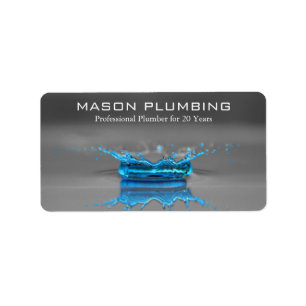 Blue Water Drop Splash - Plumbing - Business Label