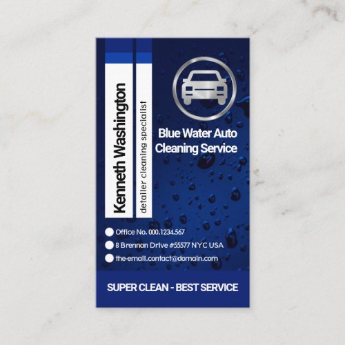 Blue Water Droplets Blue Stripes Auto Car Wash Business Card