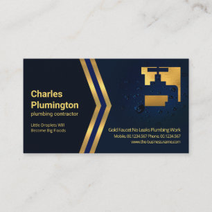 Blue Water Droplets Gold Arrows Plumbing Plumber Business Card