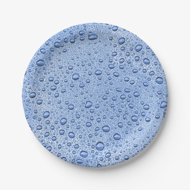 Blue water droplets paper plates (Front)