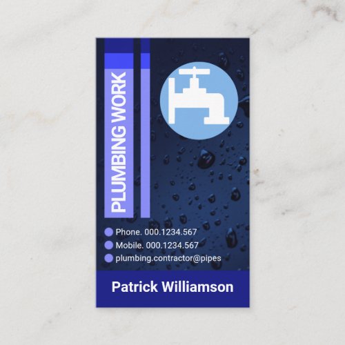 Blue Water Droplets Stripes Plumbing Business Card
