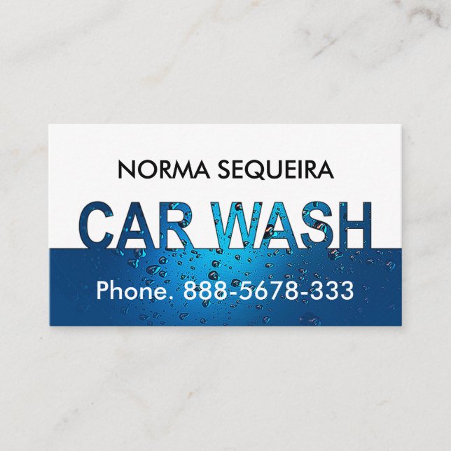 Blue Water Drops Car Wash Signage Business Card (Front)