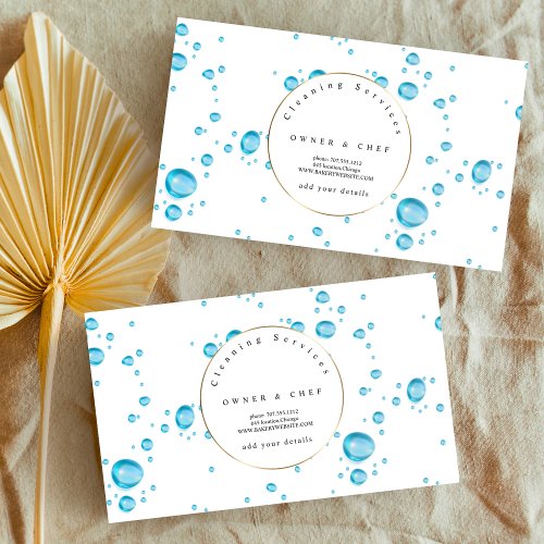 blue water drops pattern design cleaning service  business card