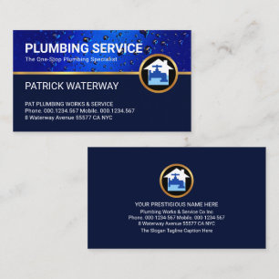 Blue Water Drops Plumbing Layer Business Card