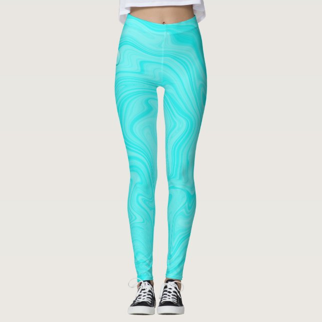 Blue Water Drops Summer Swim Pool Birthday Party Leggings (Front)
