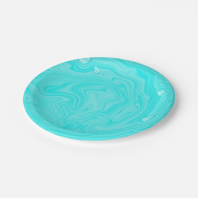Blue Water Drops Summer Swim Pool Birthday Party Paper Plates (Angled)