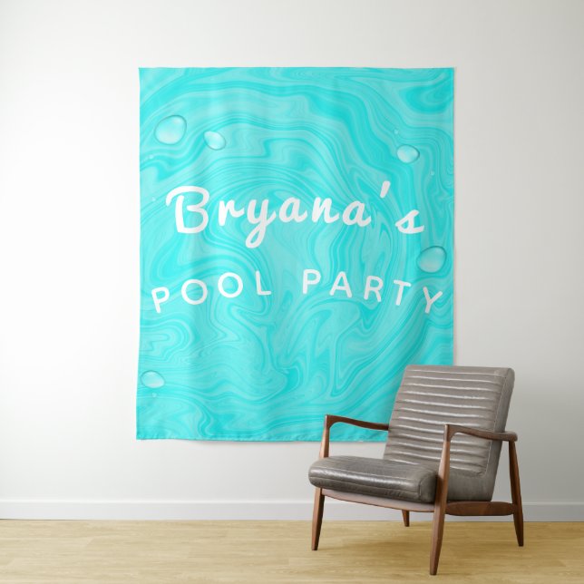 Blue Water Drops Summer Swim Pool Birthday Party Tapestry (In Situ)