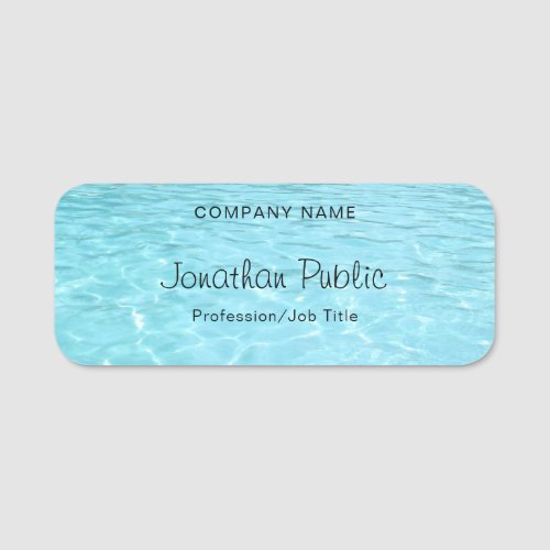 Blue Water Elegant Modern Handwritten Script Aqua Name Tag