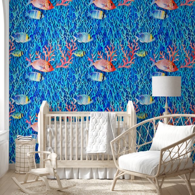 Blue Water, Fish and Coral Oceanic  Wallpaper (Kids)